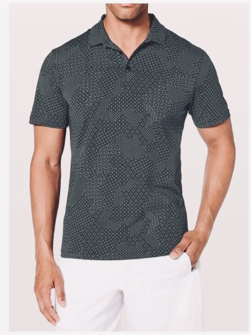 Lululemon Men's Black Grey Patterned Polo Golf Shirt